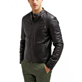 Jaxx Real Leather Biker Jacket In Black