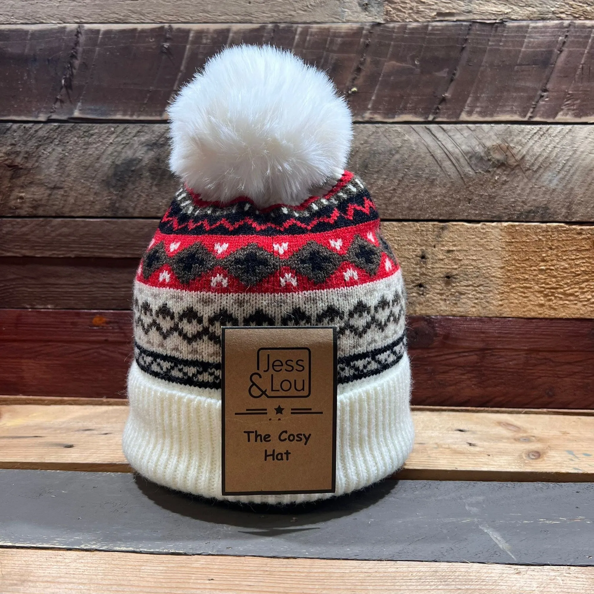 Jess & Lou Unisex Cream Nordic Cosy Bobble Hat HL878