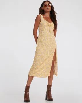 Jorie Midi Dress in Flower Garden Yellow