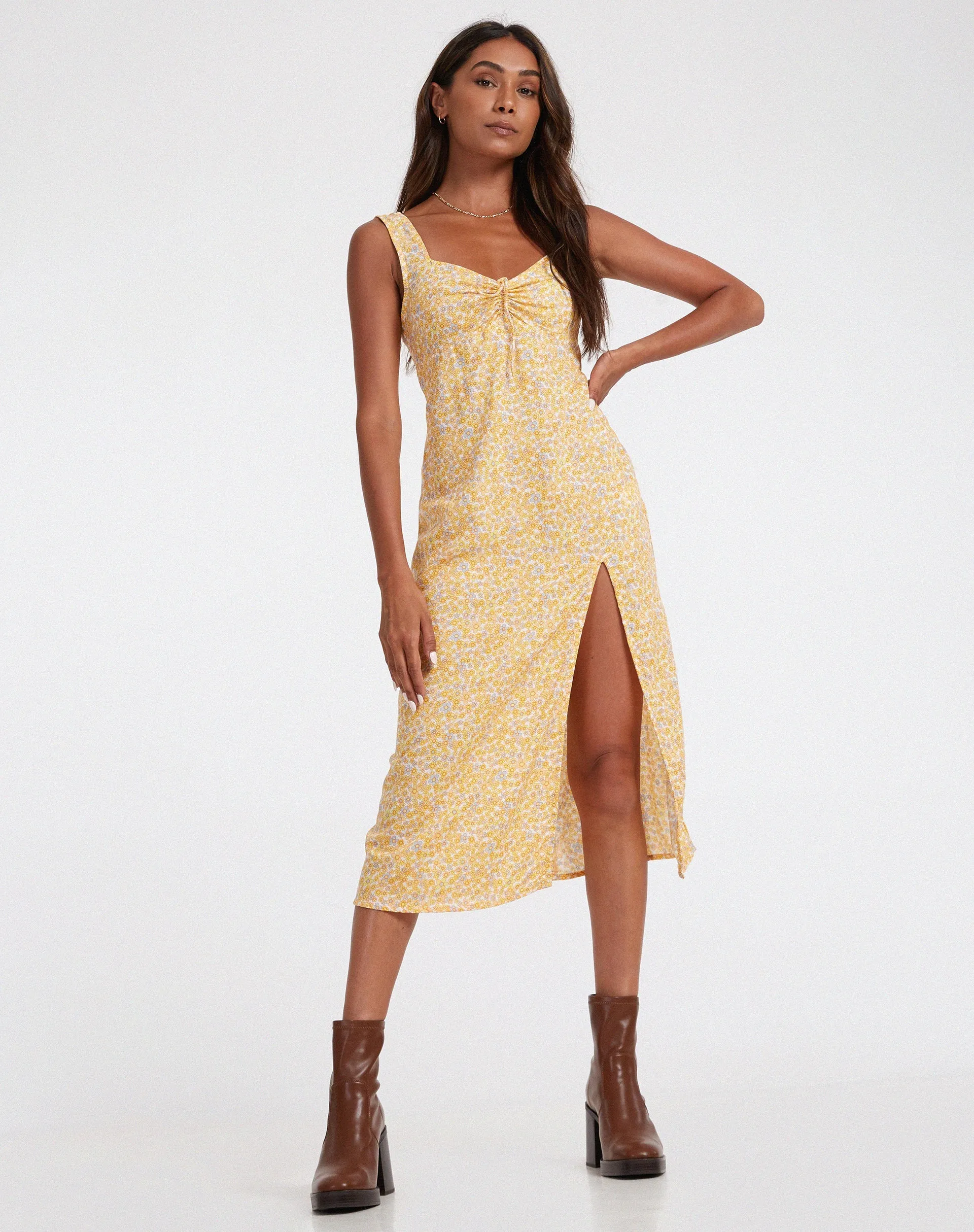 Jorie Midi Dress in Flower Garden Yellow