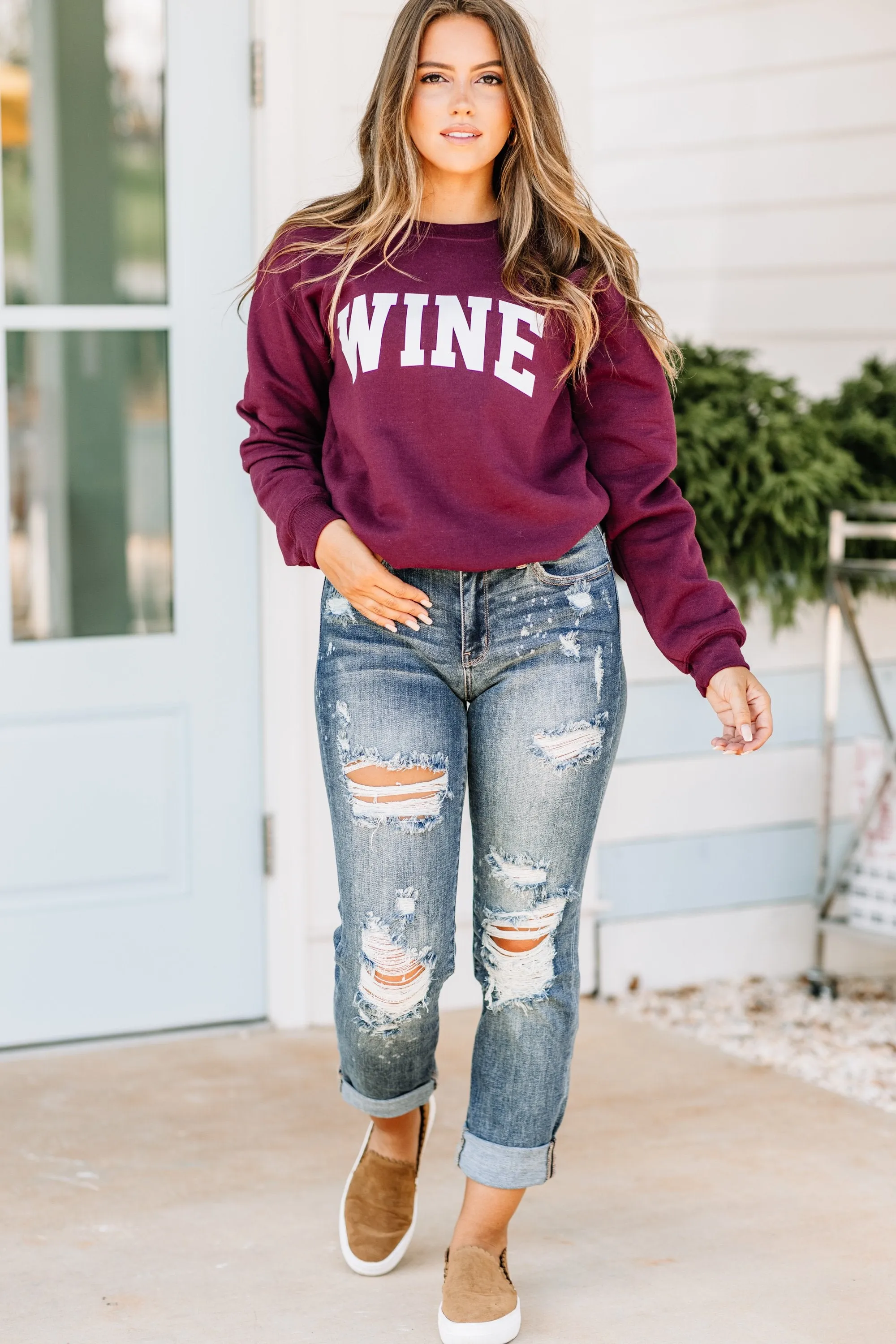 Just Wine Maroon Red Graphic Sweatshirt