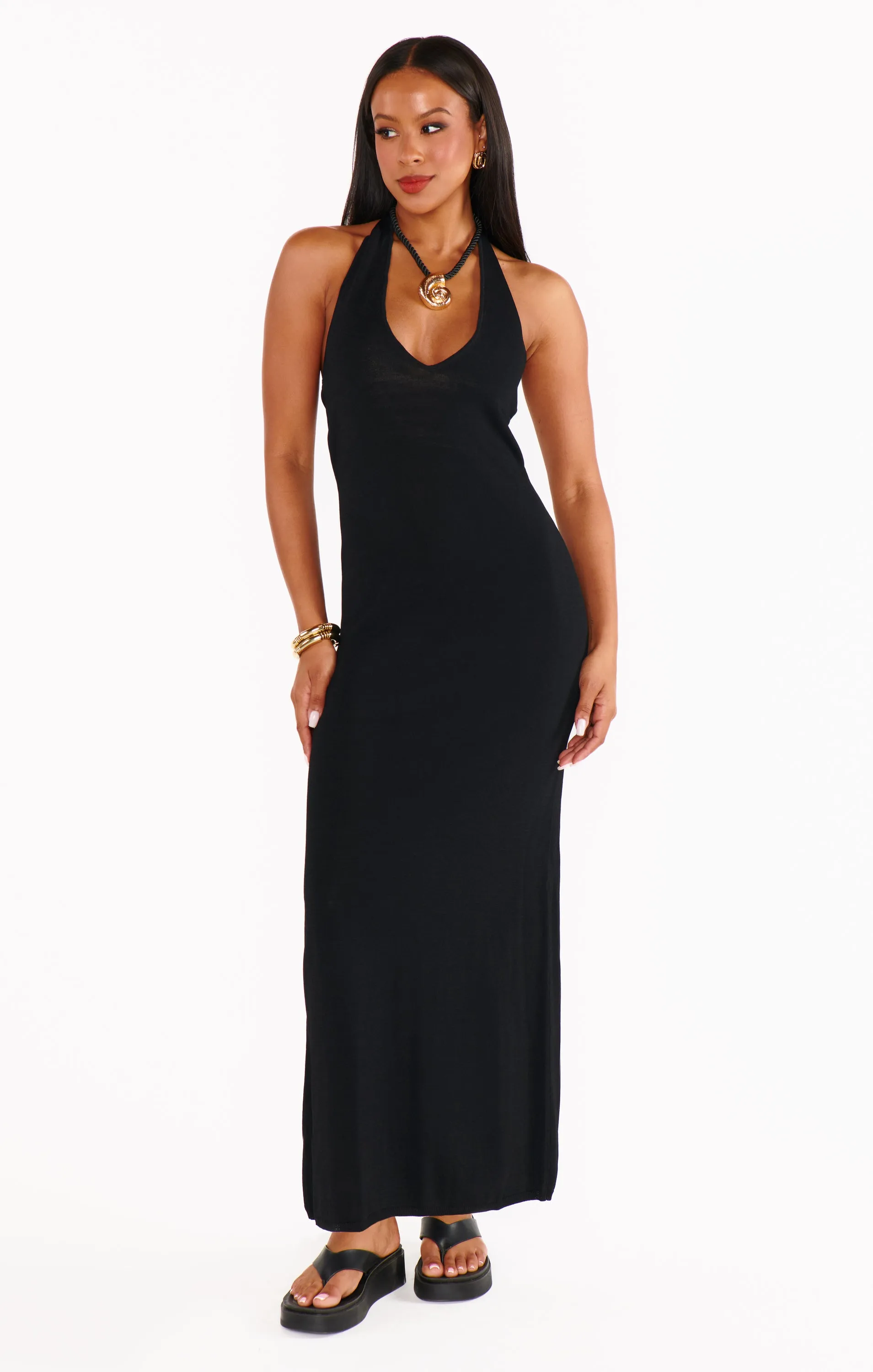 Kate Halter Dress ~ Black Knit