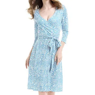 Ketty More Women Alluring Printed Pattern Bowknoted Waist V-Neck Above Knee Length Elegant Dress-KMWDC209