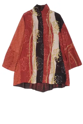 KIMONO PRINT KANTHA FLARE LONG JKT - kp2021-red -