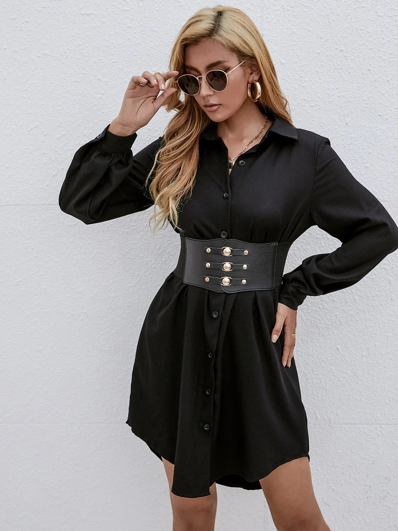 KittenAlarm - Corset Elastic Belt Shirt Dress