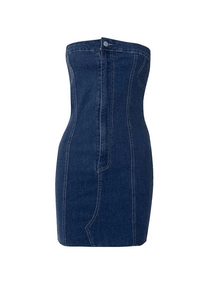 LANFUBEISI - Strapless Denim Mini Dress