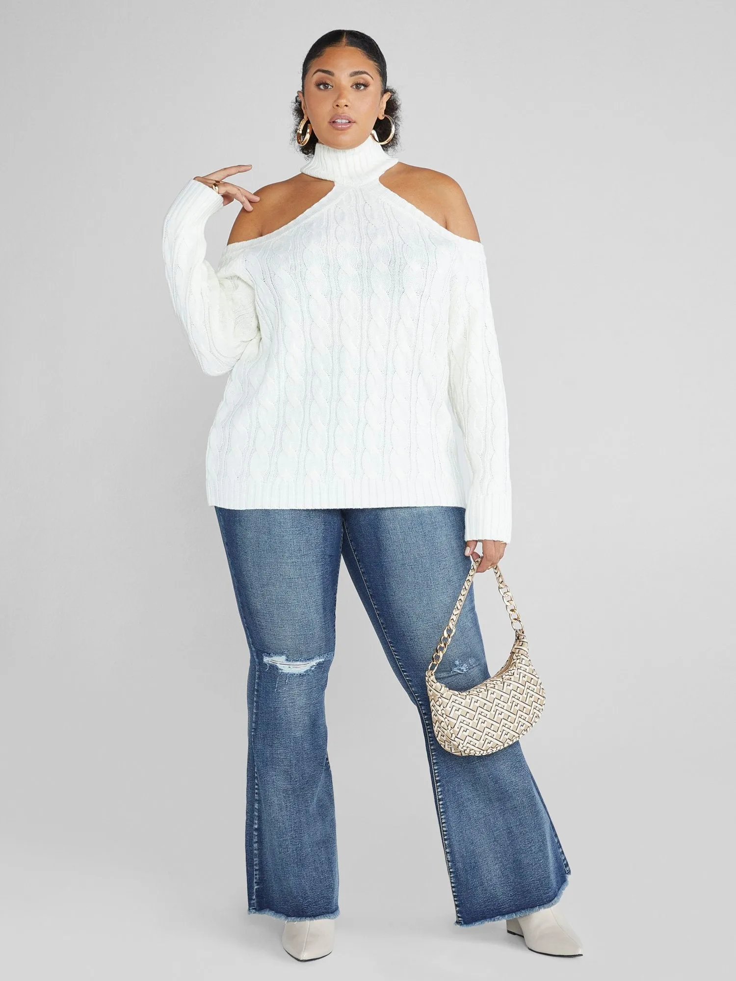 Leigh Cold Shoulder Cable Knit Sweater