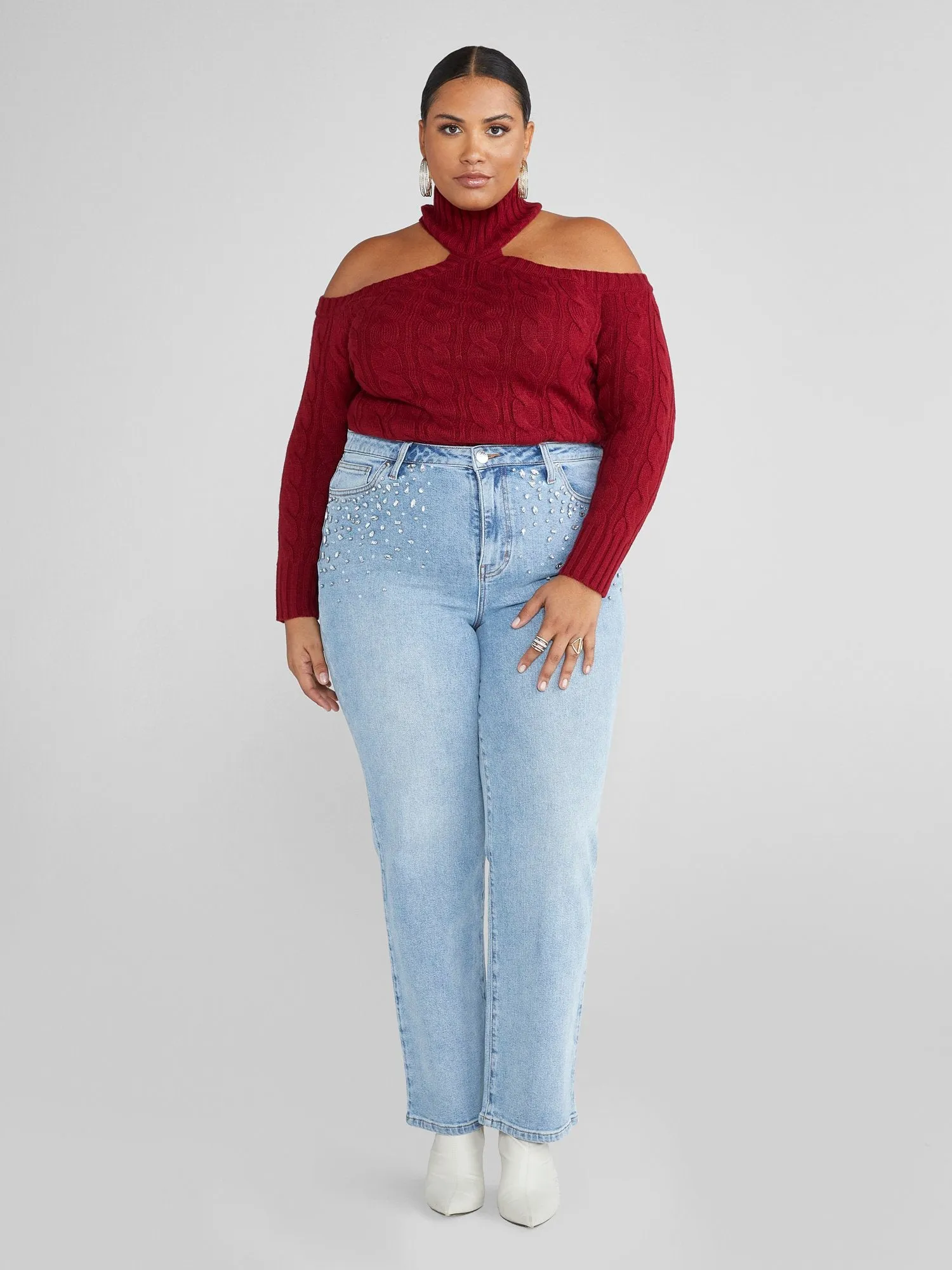 Leigh Cold Shoulder Cable Knit Sweater