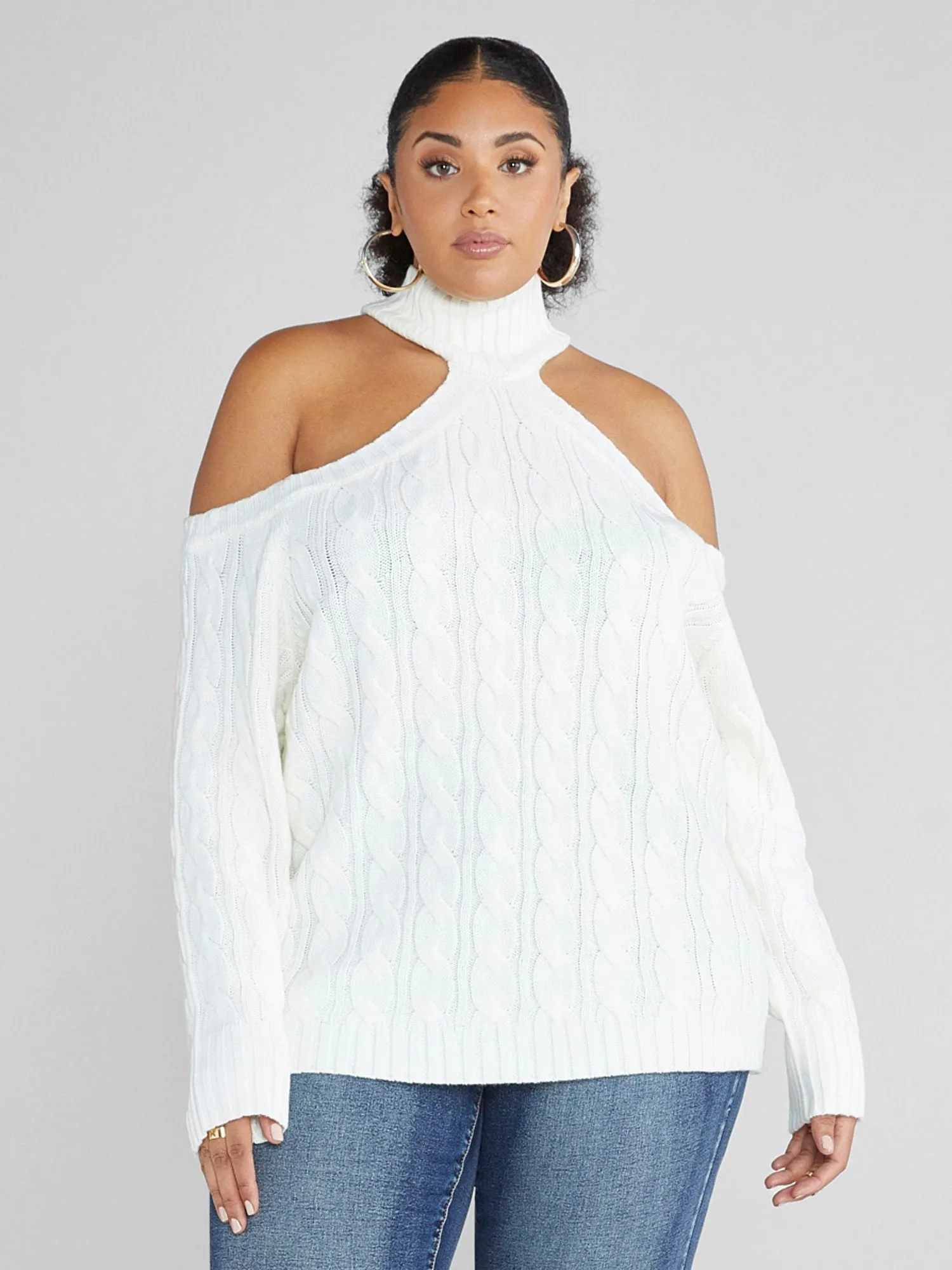 Leigh Cold Shoulder Cable Knit Sweater