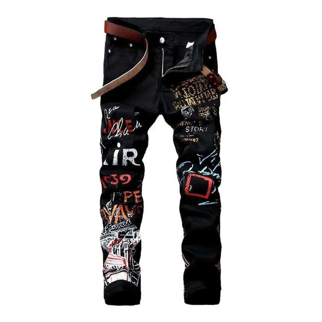 Letters print skinny men's jeans