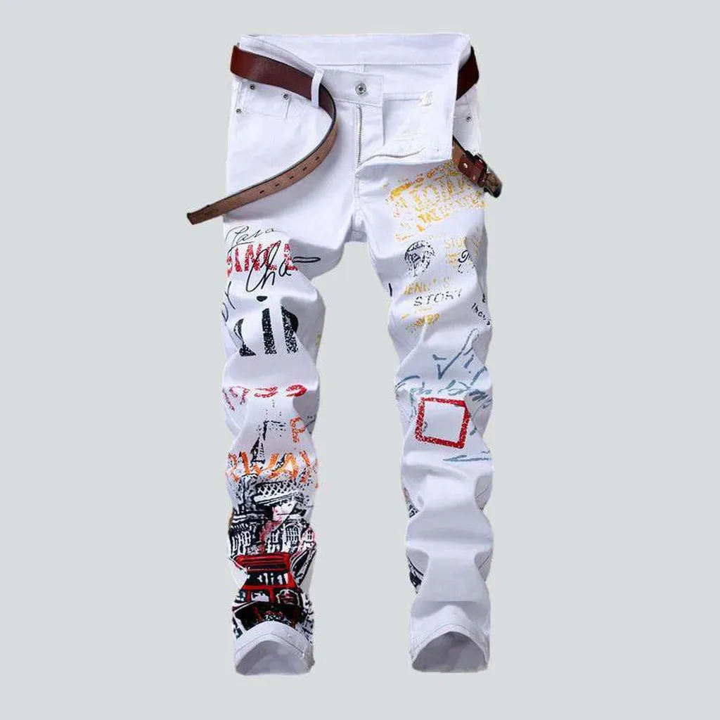 Letters print skinny men's jeans