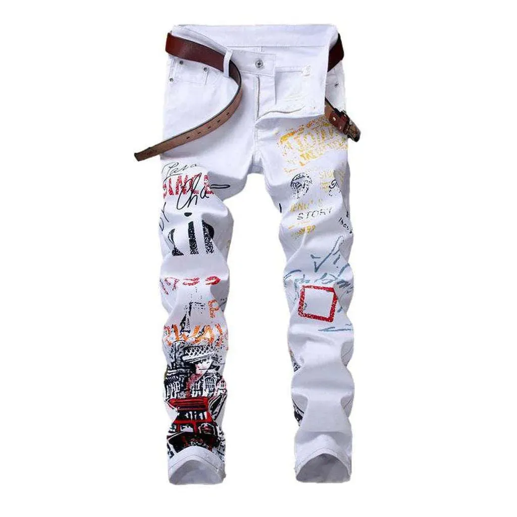 Letters print skinny men's jeans