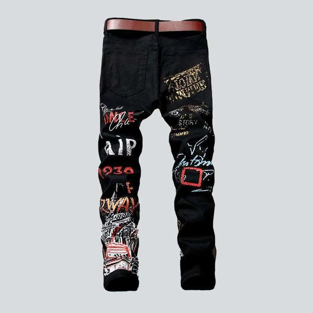 Letters print skinny men's jeans