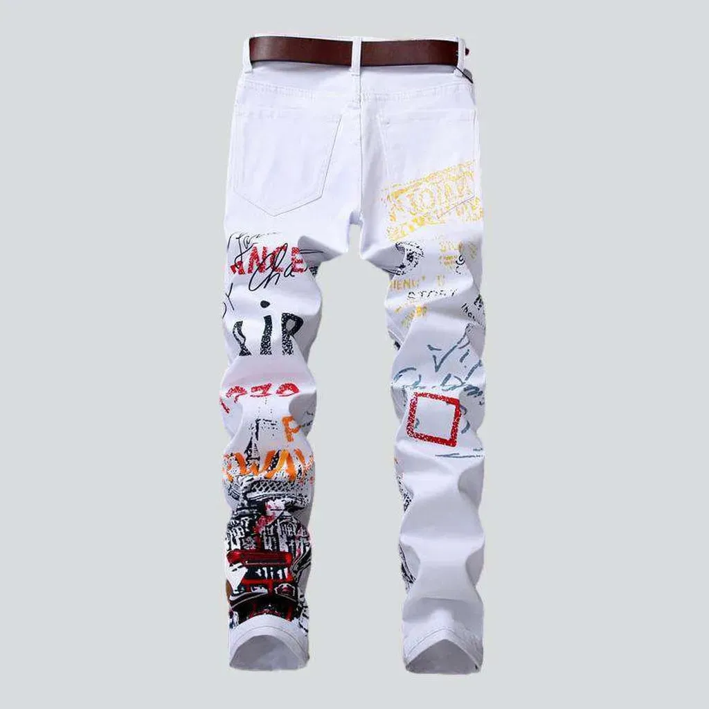 Letters print skinny men's jeans