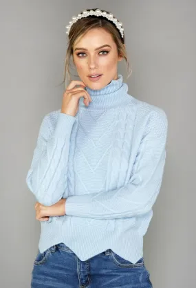 Light Blue Cable Knit Turtleneck