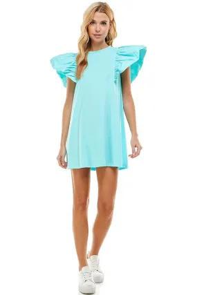 Light Blue Knit Ruffle Sleeve Mini Dress