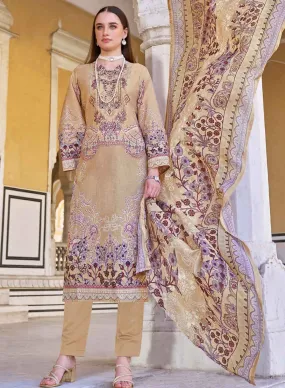 Light Brown Pakistani Print Unstitched Cotton Suit Dress Material