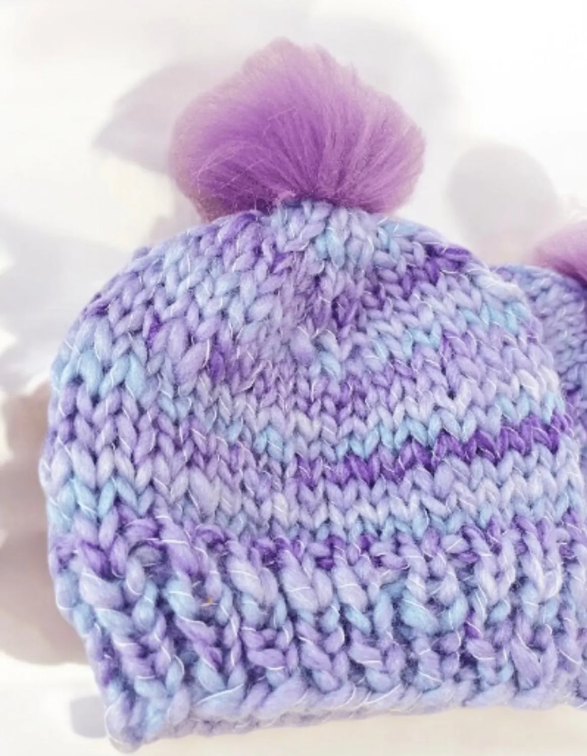 Limited Hand knit baby beanie | Baby Chunky Double Pom Pom Beanie in Purple Mix | Newborn Baby Toddler hat | Fur Pom Pom Hat | Knit beanie