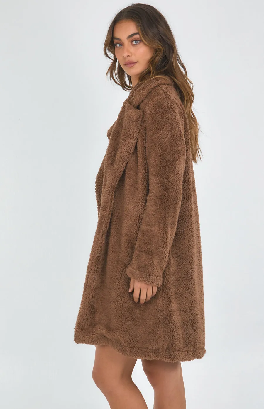 Longline Fluffy Teddy Coat With Functional Pockets