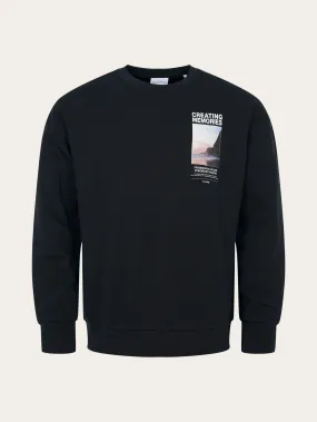 Loose crew neck with photo print at chest and back - Black Jet