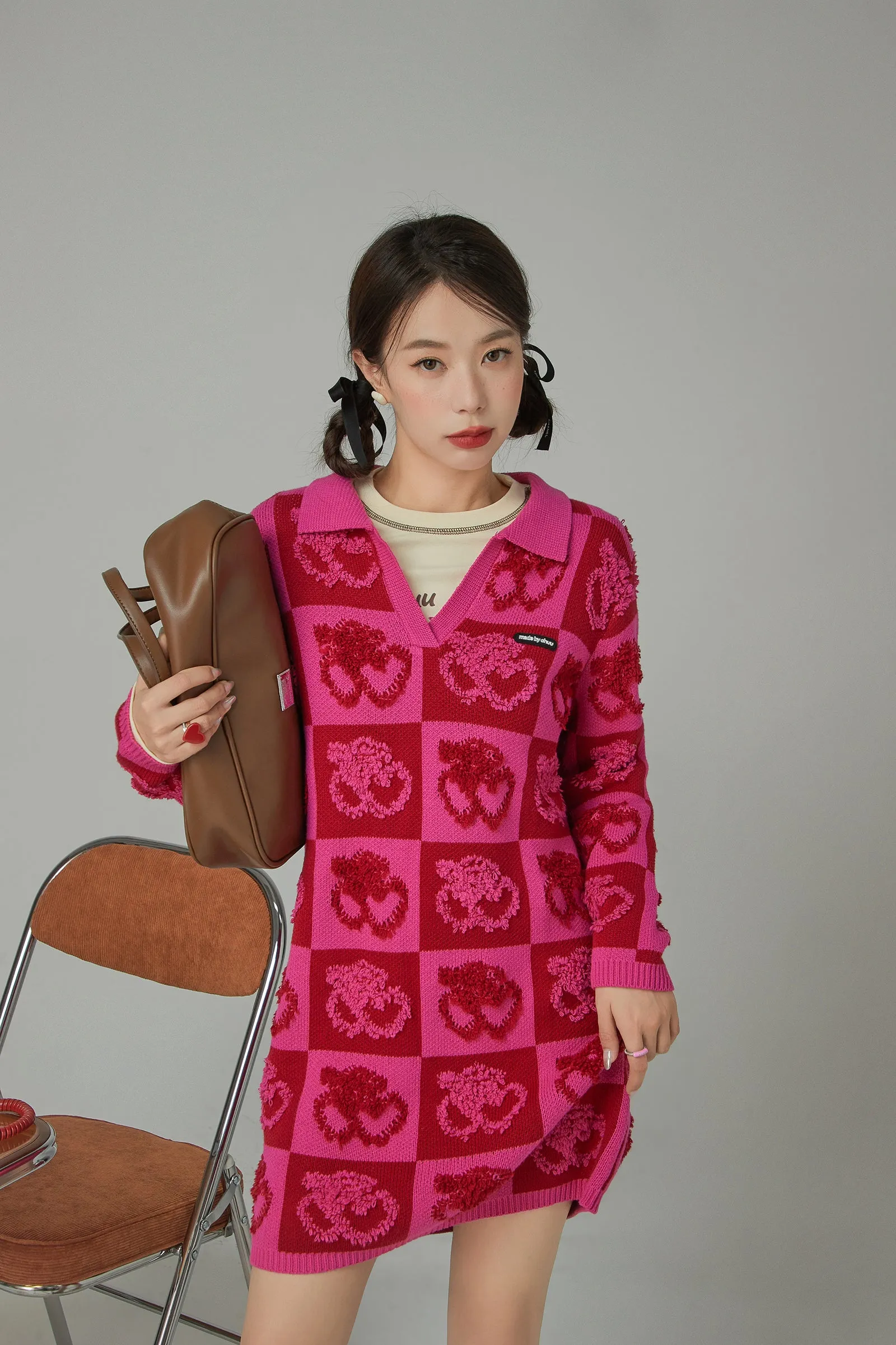 Love In Space Open Collar Knit Dress