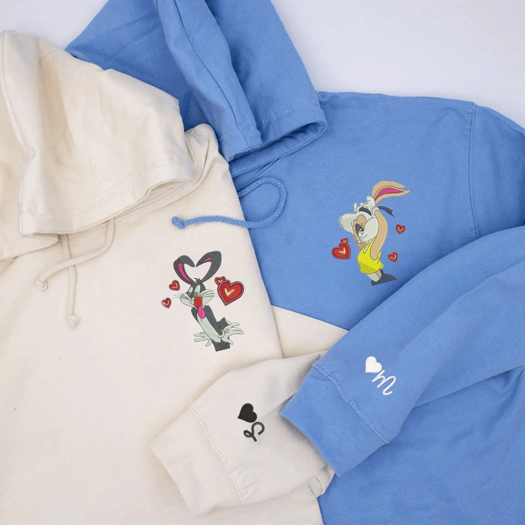 Lovely Bunny Couple Hoodies – Matching Embroidered Hoodies for Partners