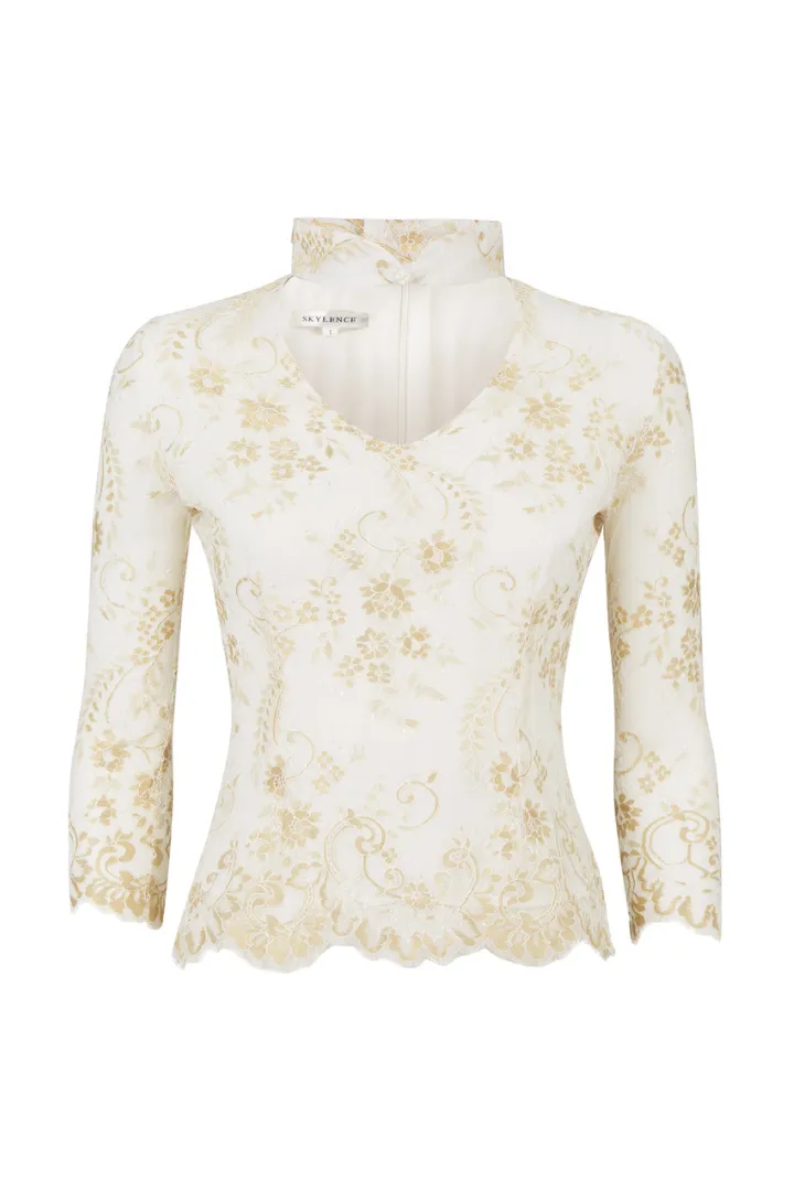 Mandarin Lace Top White