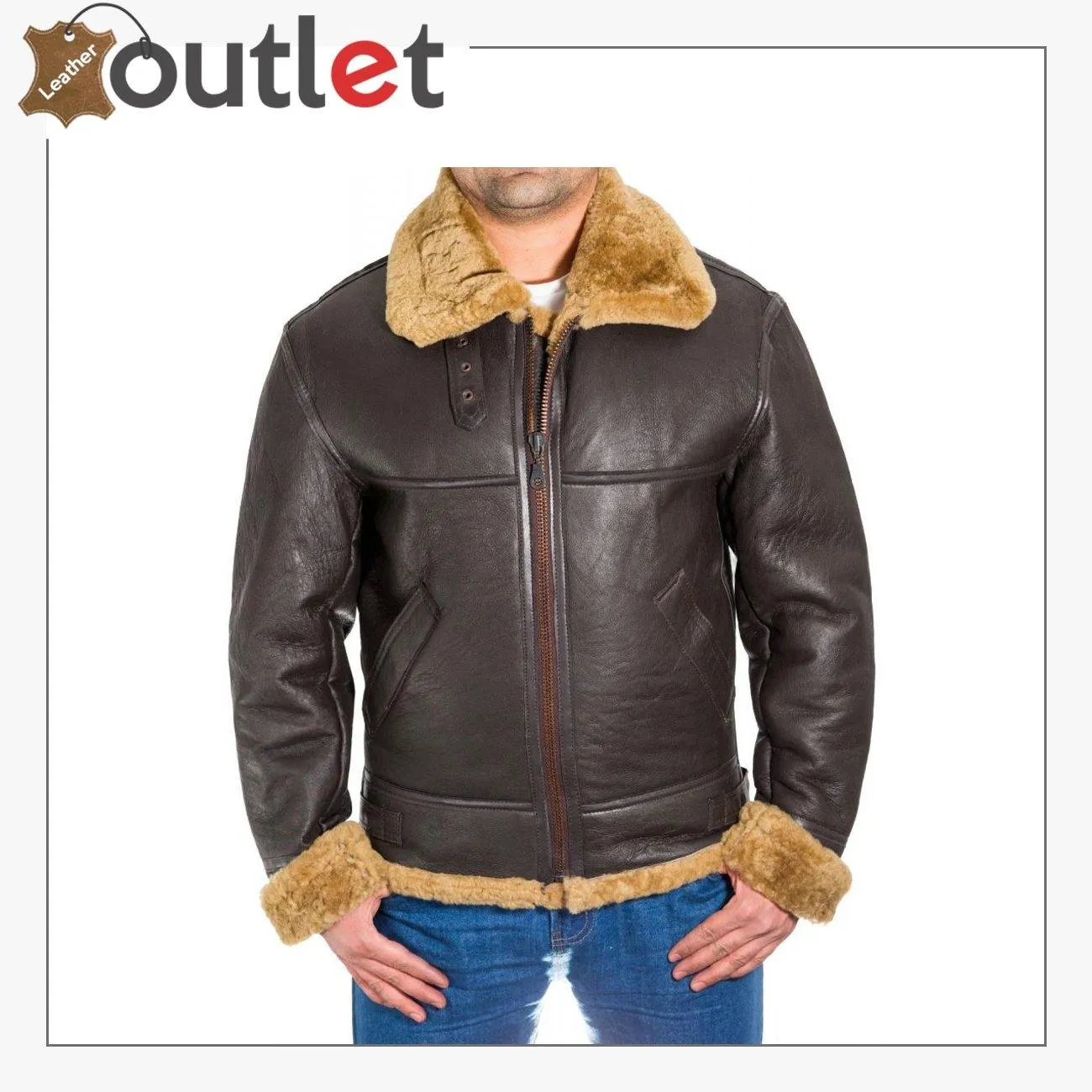 Men B3 Bomber Raf Leather Shearling Jacket