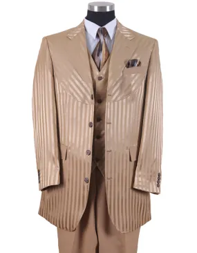 Mens 3 Button Ton on Ton Stripe Fashion Suit in Tan