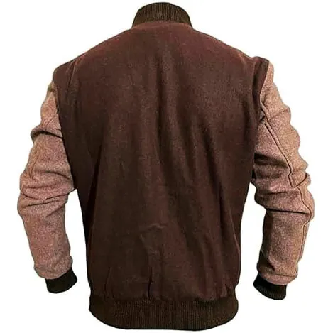 Mens B Logo Varsity Flight Bomber Brown Wool Jacket Trevor