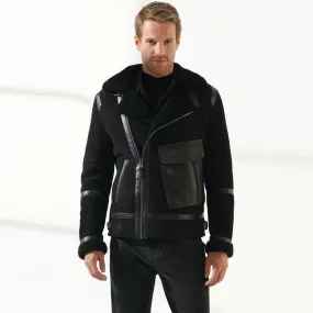 Men's Black Aviator Shearling Jacket