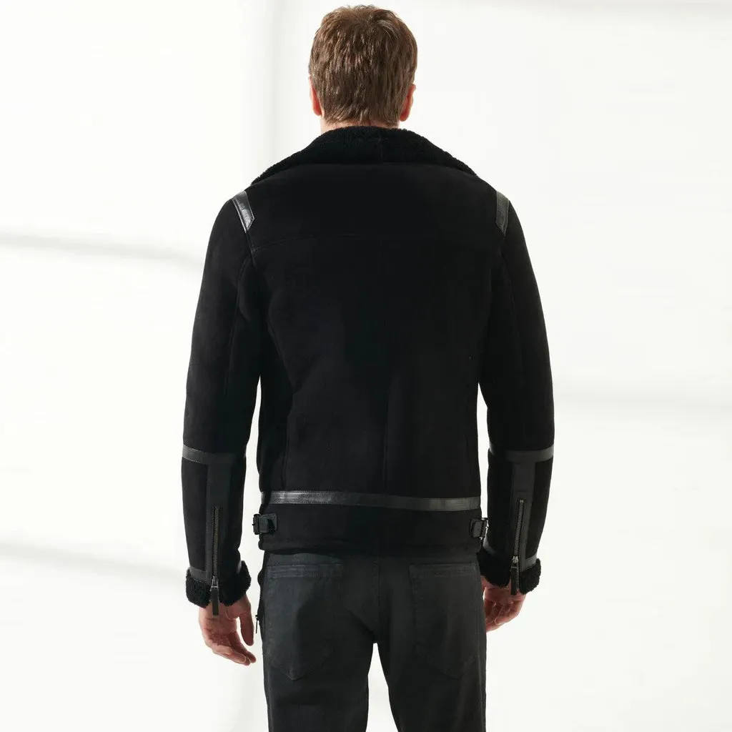 Men's Black Aviator Shearling Jacket