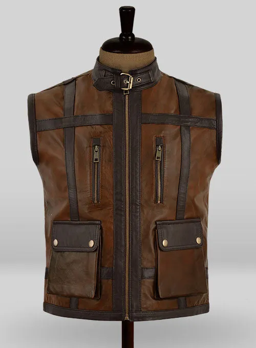 Men’s Camel Brown Leather Biker Vest