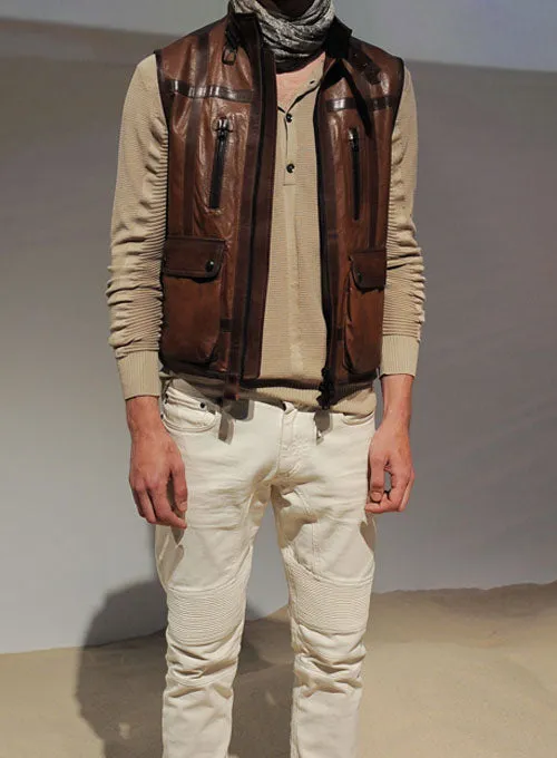 Men’s Camel Brown Leather Biker Vest