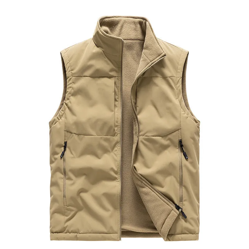 Men's Double-sided Fleece Vest Winter Warm Loose Sleeveless Tank Outdoor Workwear Vest Clothing