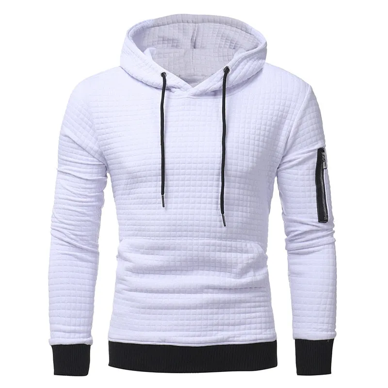 Mens Hooded Long-Sleeved Casual Pullover Sweatshirt