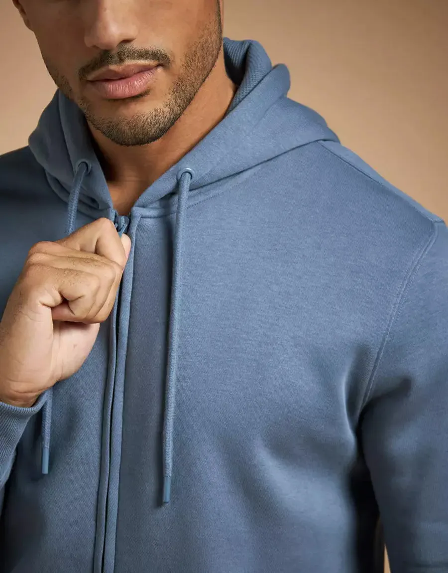 Men's Terry Pullover Zipper Hoodie-Blue