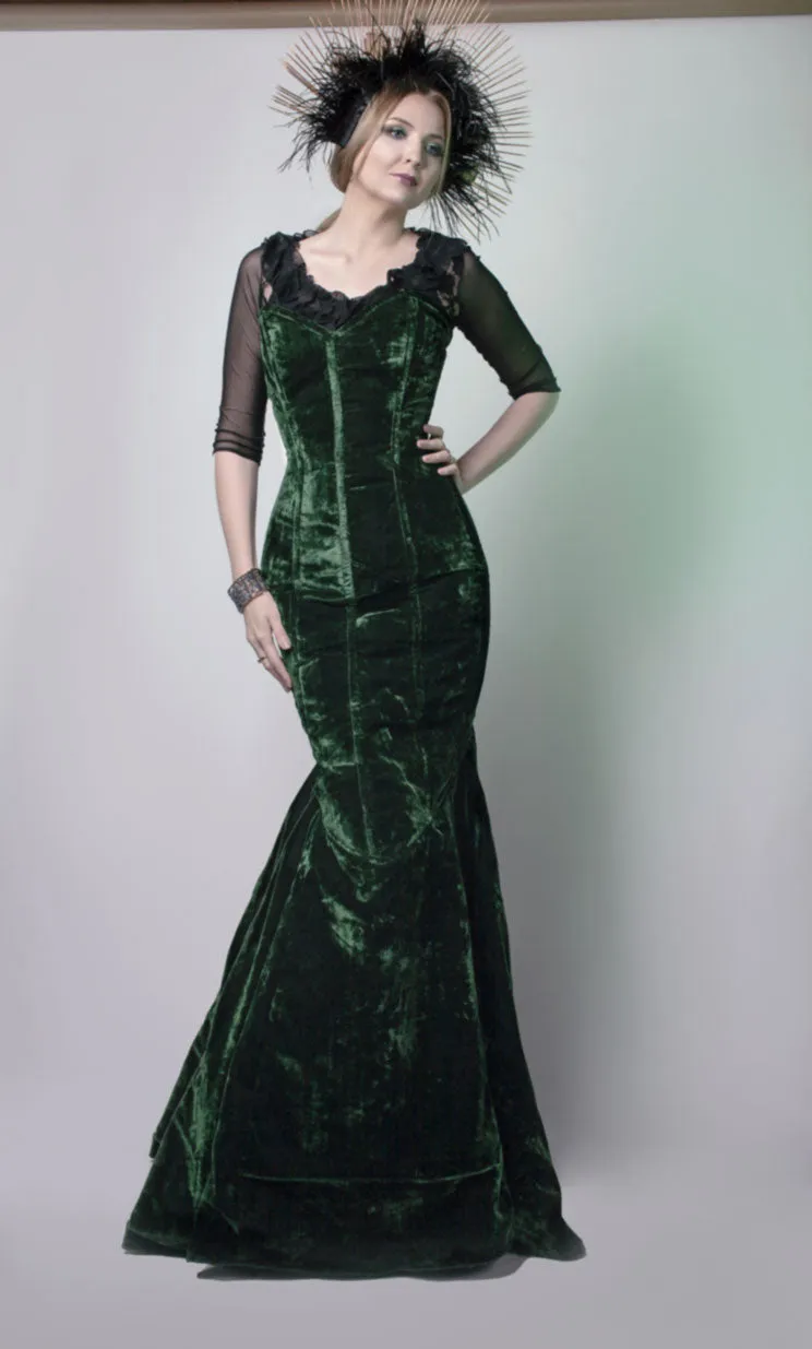 Mermaid long velvet corset dress. Gothic, steampunk velvet dress, vampire dress