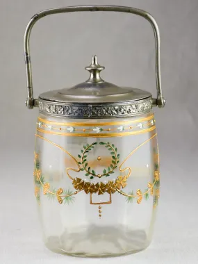 Mid century French biscuit jar with handpainted decoration