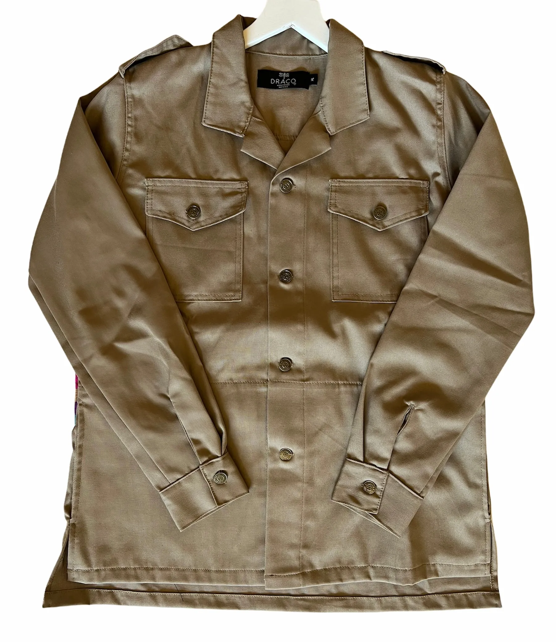 Military Jacket with Rainbow stripe Embroidery (Khaki)