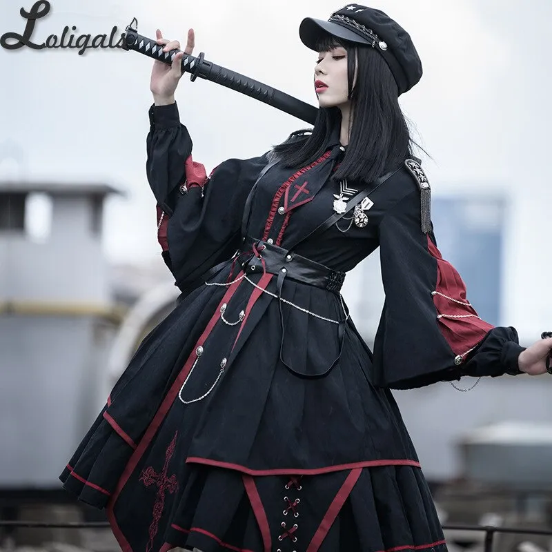 Military Officer ~ Gothic Military Uniform Vintage Long Sleeve Lolita Dress Full Set