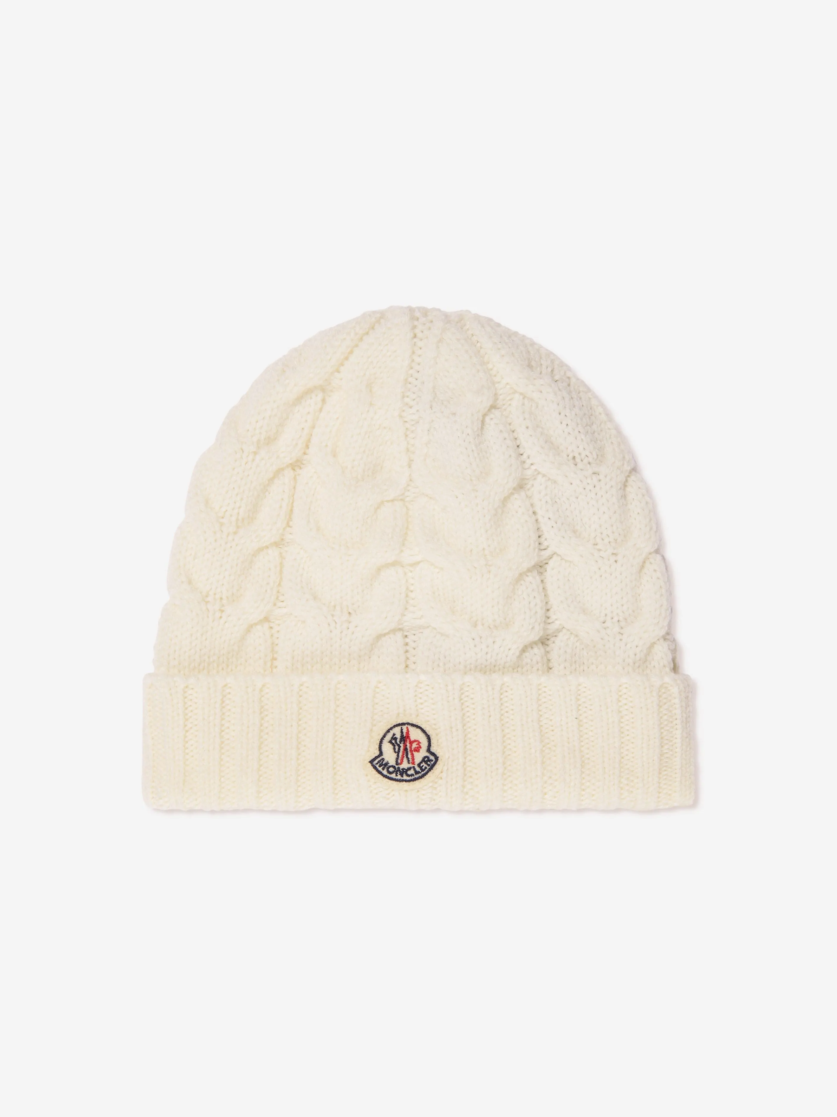 Moncler Enfant Boys Cable Knit Wool Beanie in White