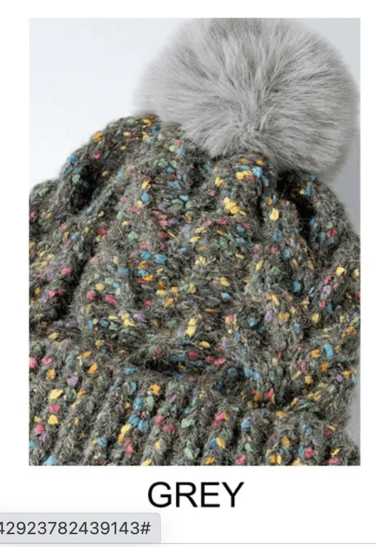 Multi Colored Pom Pom Knit Beanie Hat One Size 0040