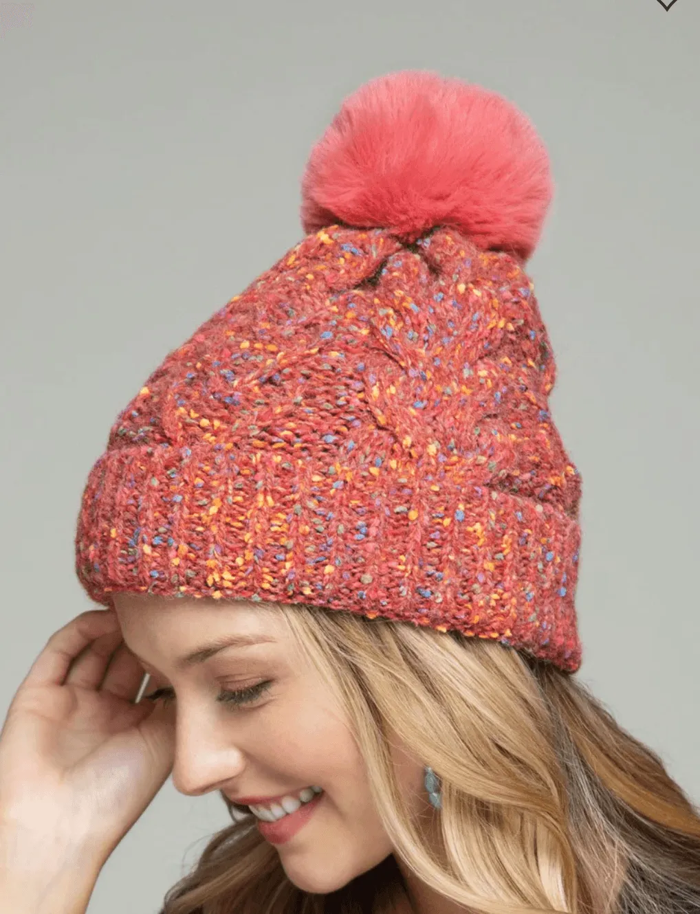 Multi Colored Pom Pom Knit Beanie Hat One Size 0040