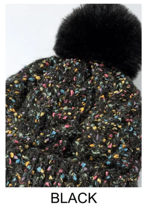 Multi Colored Pom Pom Knit Beanie Hat One Size 0040