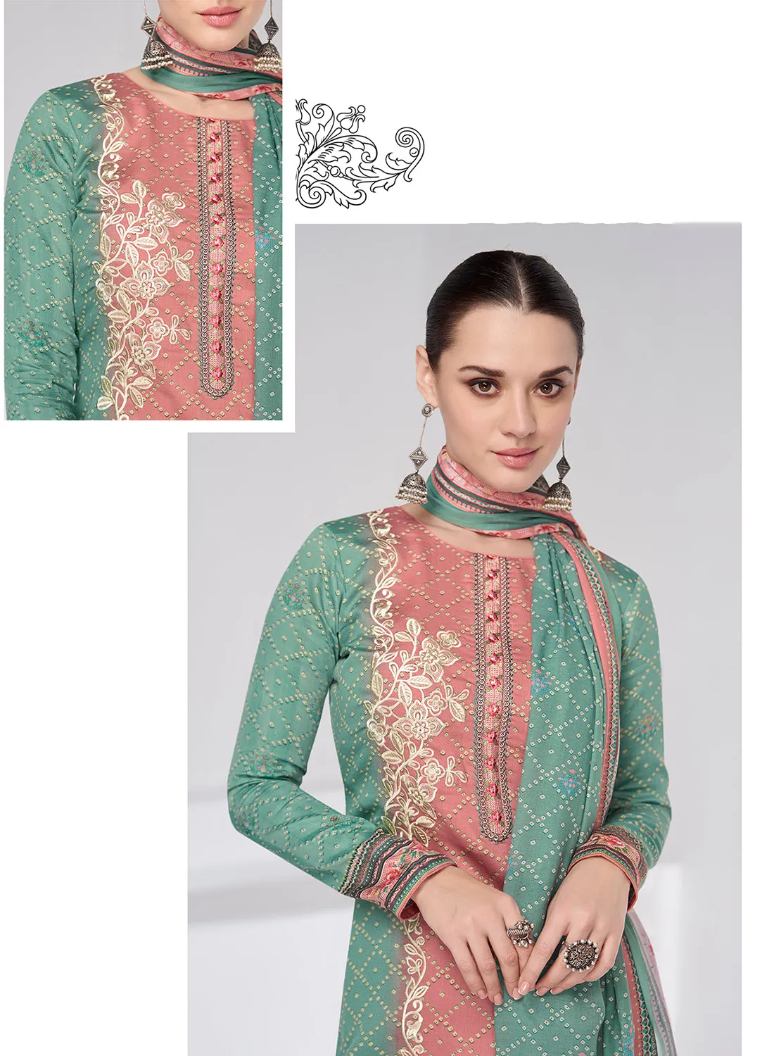 Mumtaz Arts Cotton Satin Embroidered Unstitched Suit Material