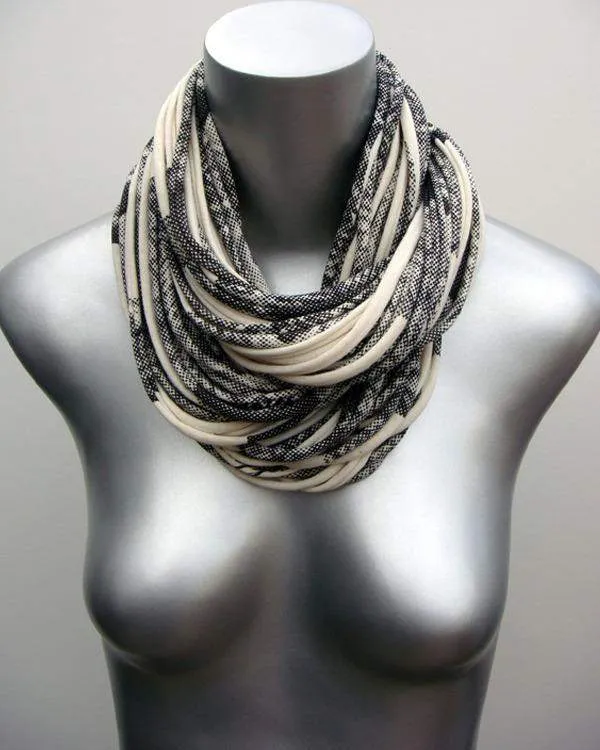 Necklush Cowl Scarf / Cream White & Black / Unisex