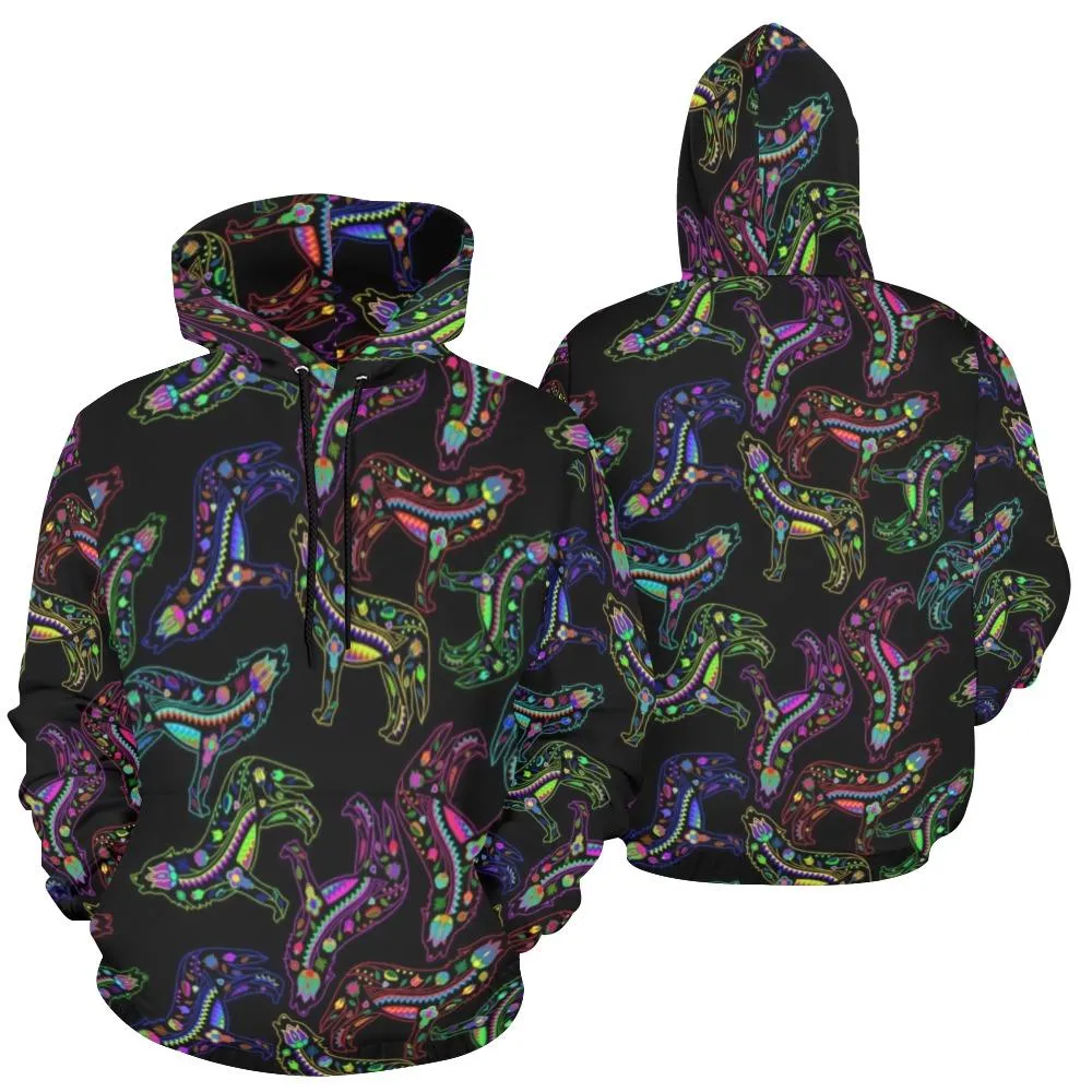 Neon Floral Wolves Hoodie for Women (USA Size)