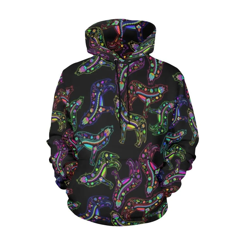 Neon Floral Wolves Hoodie for Women (USA Size)