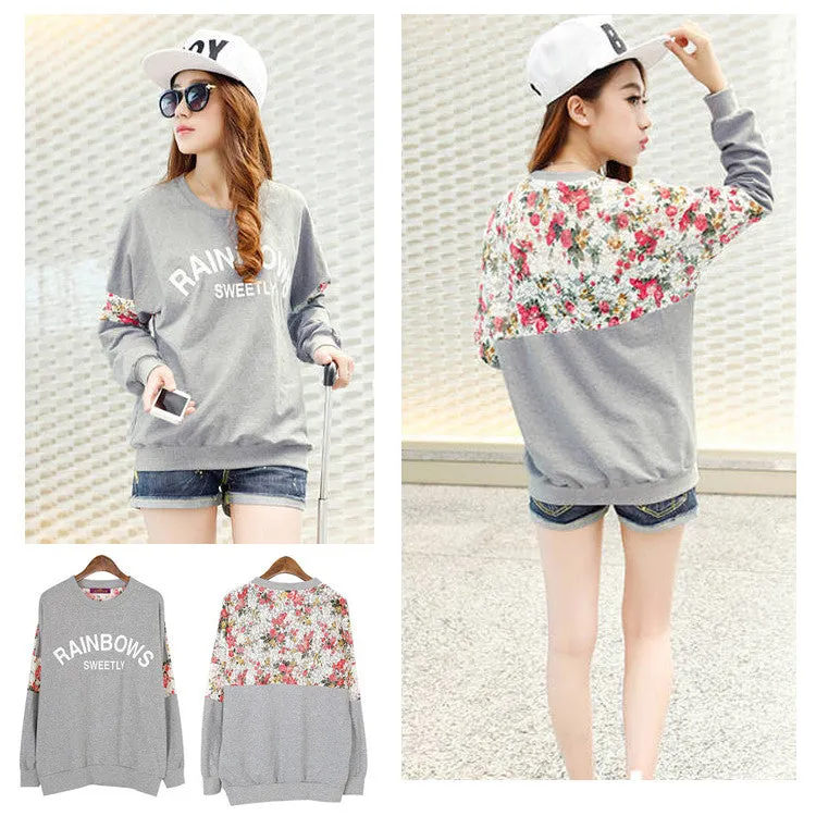 New Fashion Autumn Women's Cotton Loose Patchwork Hoodies Letter Sweatshirt Lace Stitching 3D Flowers